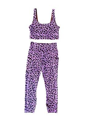 💖 Fabletics Bubblegum Pink Leopard Activewear Set 🐆 | Sports Bra + Leggings XS/S